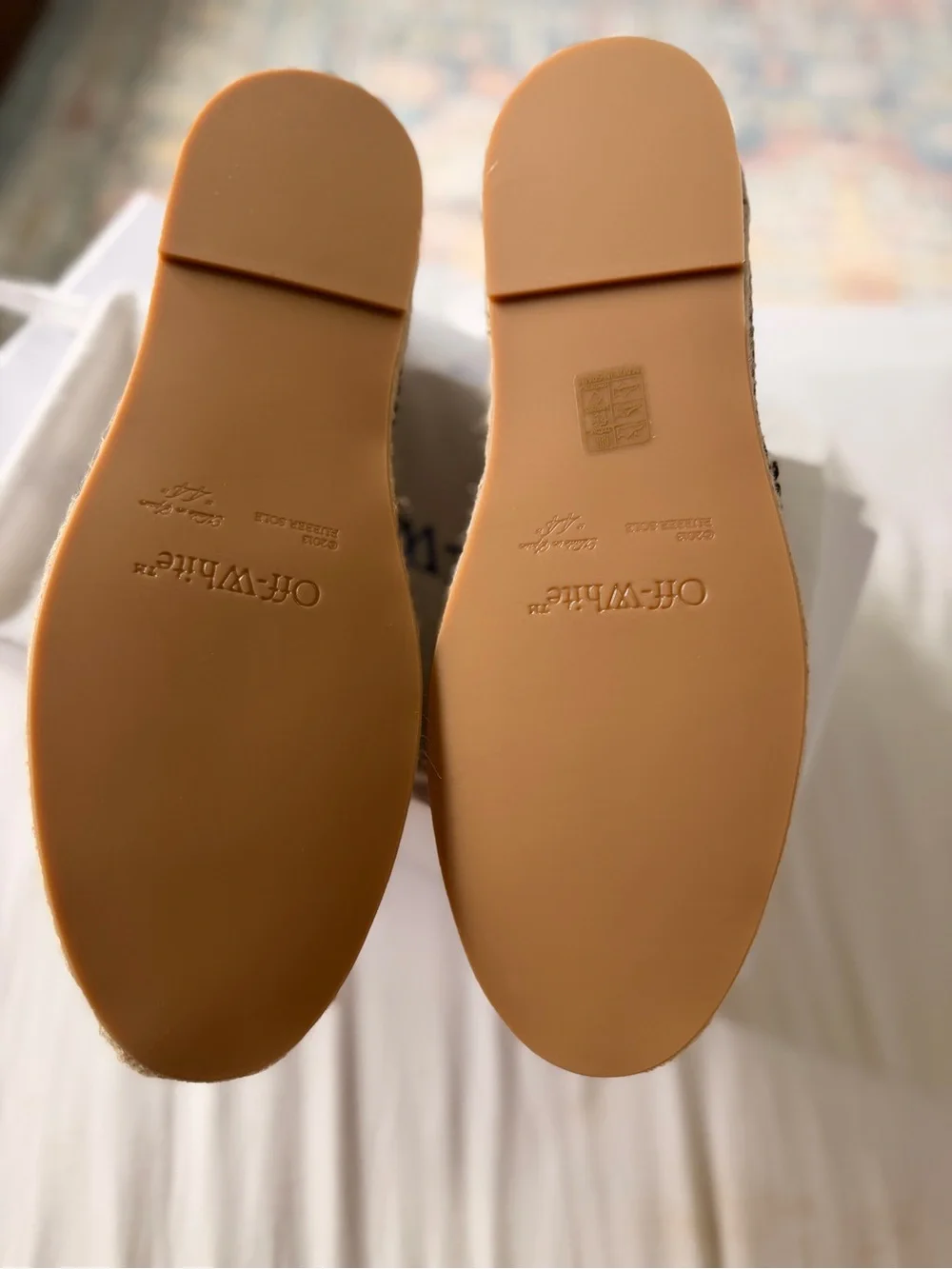 Off-White Black Canvas Slip-On Espadrilles with Natural Trim